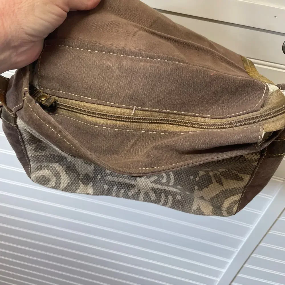 Myra Bag Canvas & Cow Hair/Hide Flap Front w/Clasp Closure
